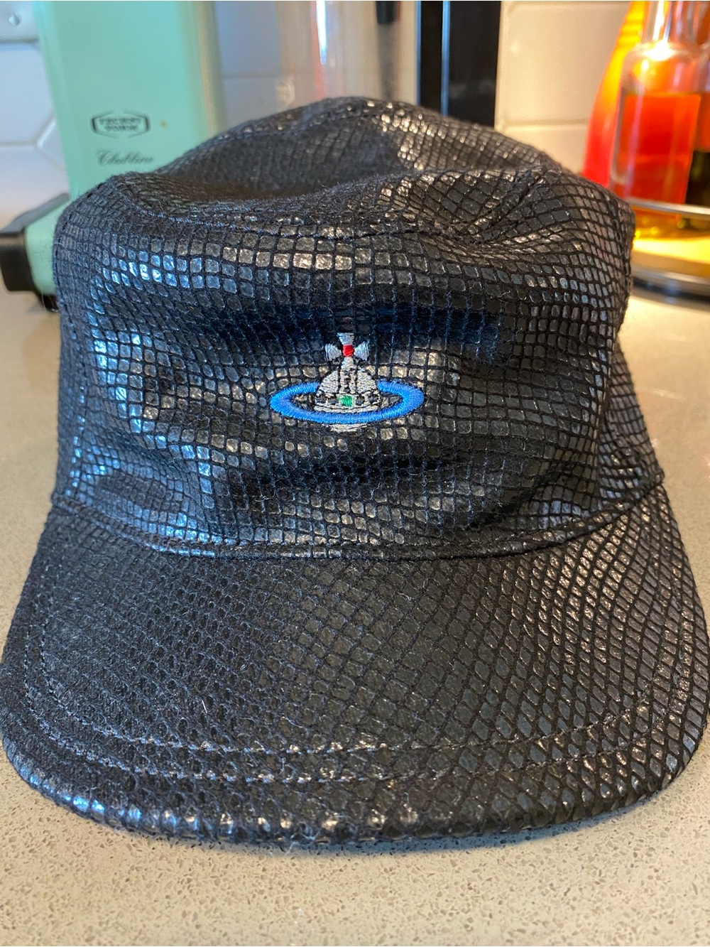 Vivienne Westwood Black Snake Skin Orb Cadet Cap